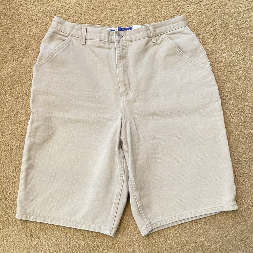 NEW Faded Glory Relaxed Fit Bermuda Shorts 35x12 Khaki Tan Twill Metal Zip 16
